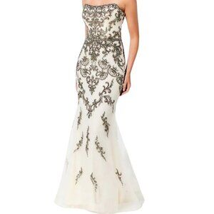 NWT Ivonne D by Mon Cheri 120D06 Tulle & Beading Evening Dress Vanilla Size 14